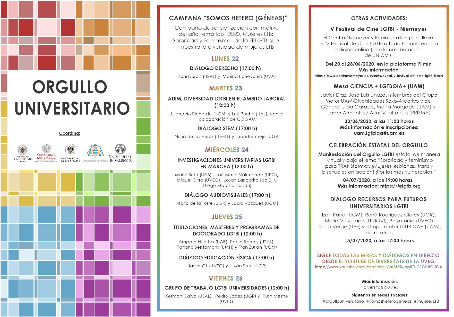 La USAL participa en la programación del ‘Orgullo Universitario’, iniciativa interuniversitaria online desarrollada junto con el Grupo de trabajo estatal de Diversidad LGTBI en las Universidades