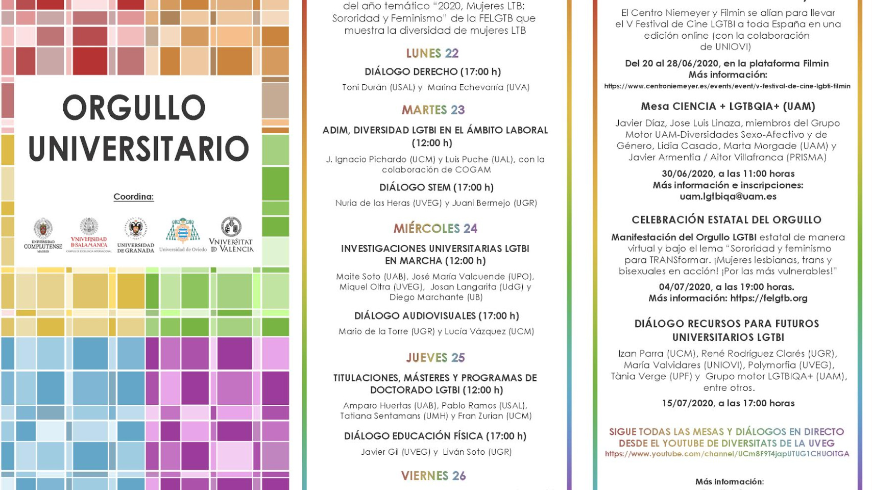 La USAL participa en la programación del ‘Orgullo Universitario’, iniciativa interuniversitaria online desarrollada junto con el Grupo de trabajo estatal de Diversidad LGTBI en las Universidades