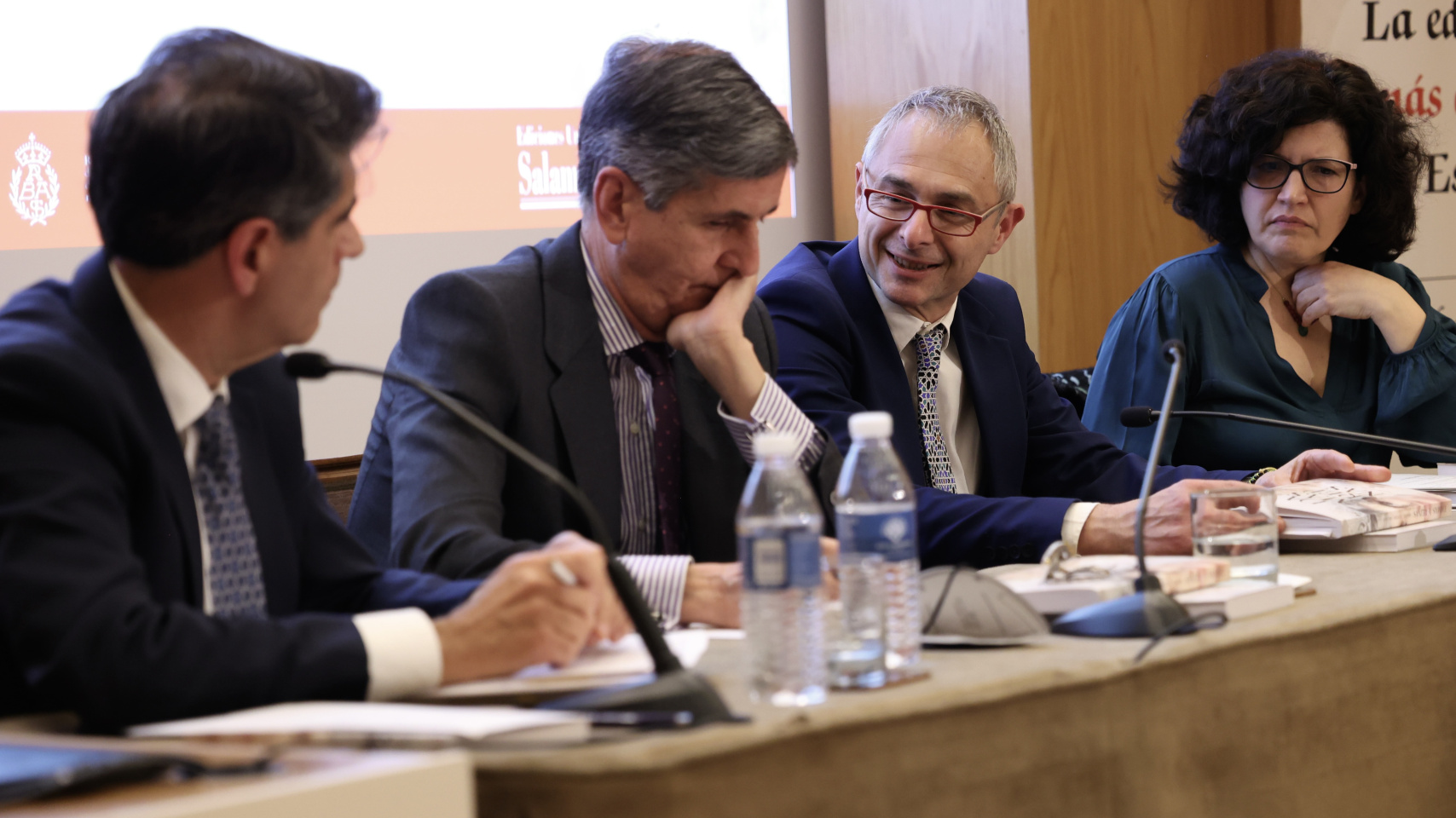 Manuel Ventero, autor del libro; Pedro González-Trevijano, presidente del Tribunal Constitucional; Ricardo Rivero, rector de la Universidad de Salamanca; e Isabel Fuentes, directora de CaixaForum Madrid. Autor: Juan Lázaro