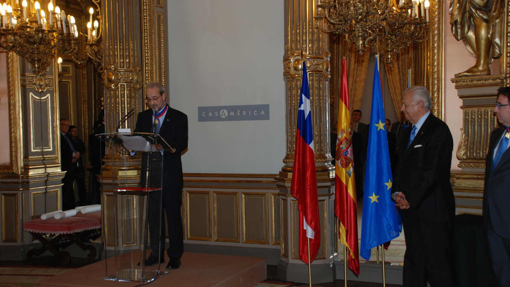 El rector, Daniel Hernández Ruipérez, durante su discurso en la Casa de América.
