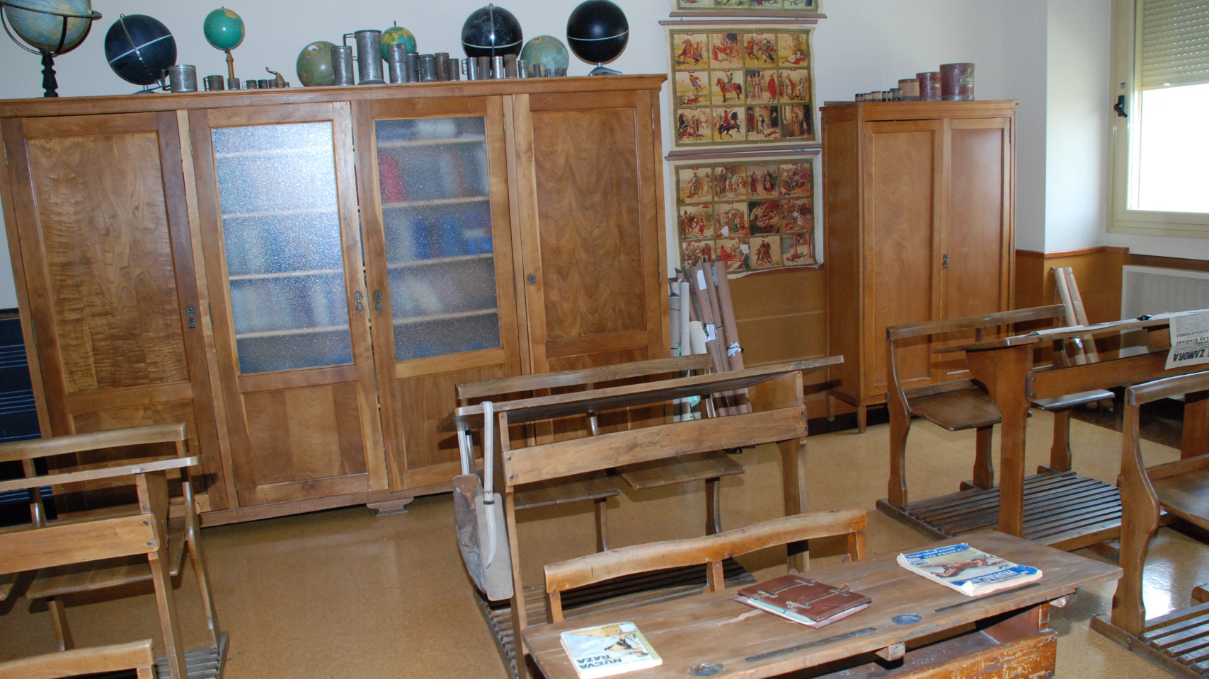 Recreación de un aula de la escuela del periodo franquista