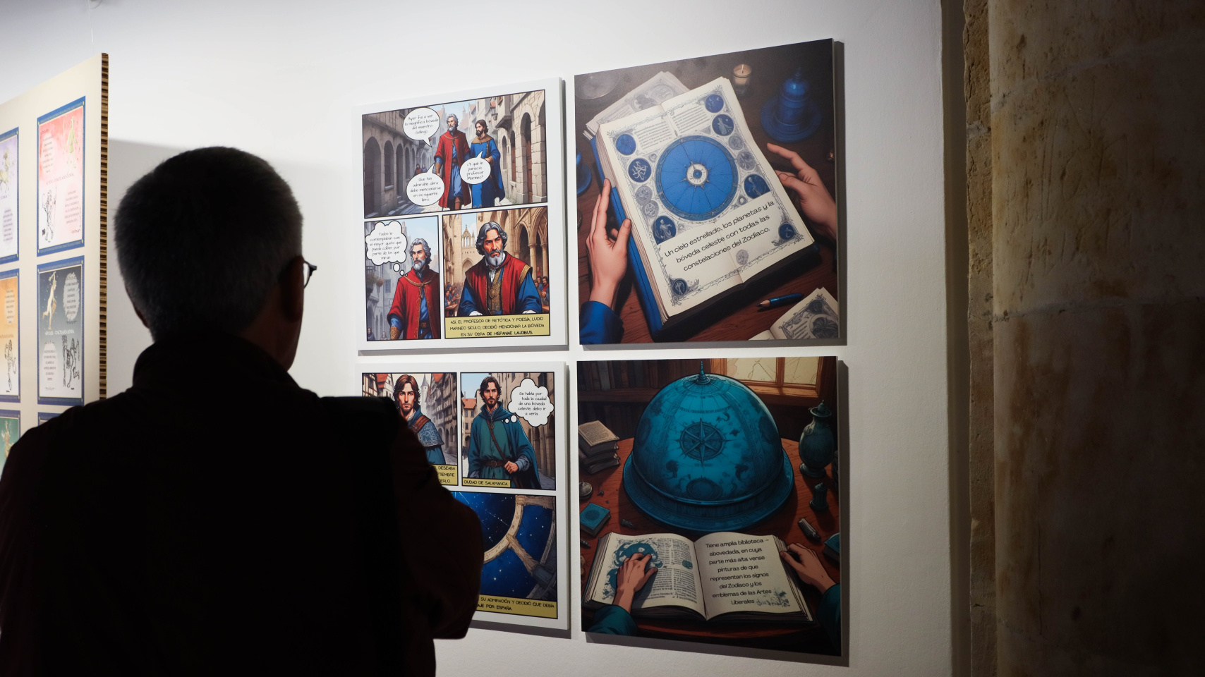 mágenes de la exposición/cómic “Sobre fondo azul. Una historia del cielo de Salamanca”