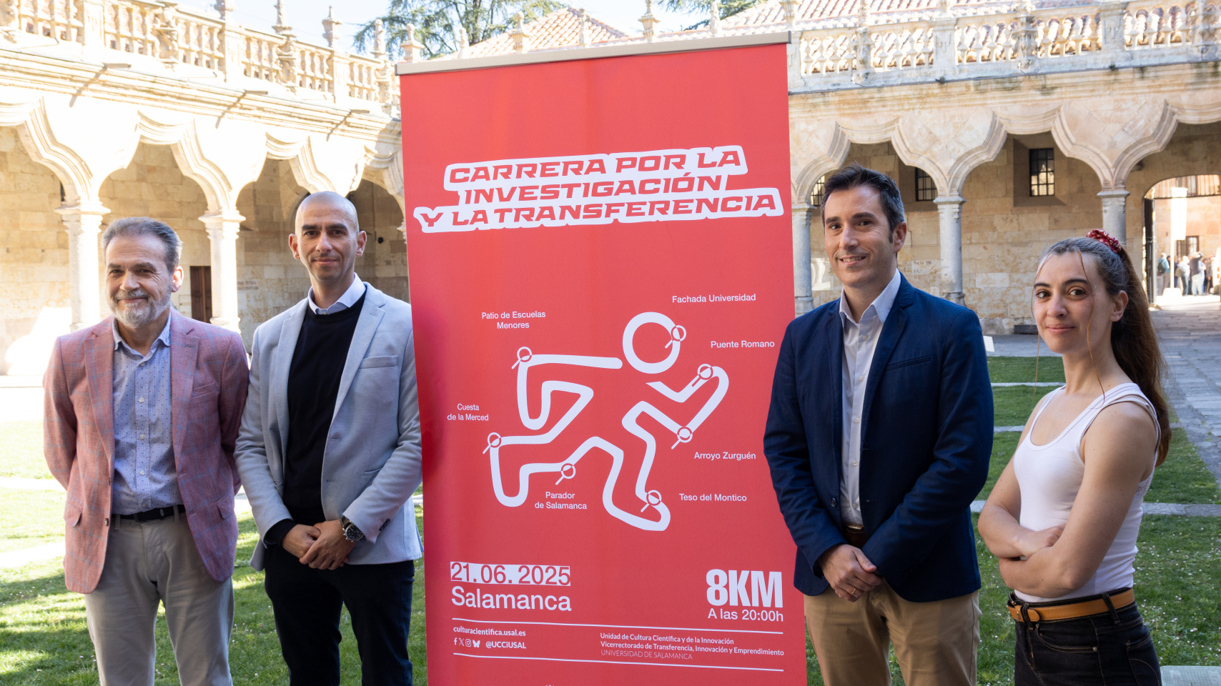 Presentación de la II Carrera por la Investigación y la Transferencia. Miguel Ángel Salinero, Raúl Rivas, Federico Bueno de Mata y Marian Tardáguila.