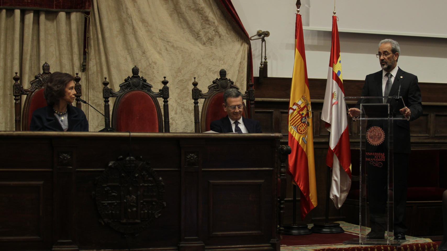 Un momento del discurso del rector, Daniel Hernández Ruipérez