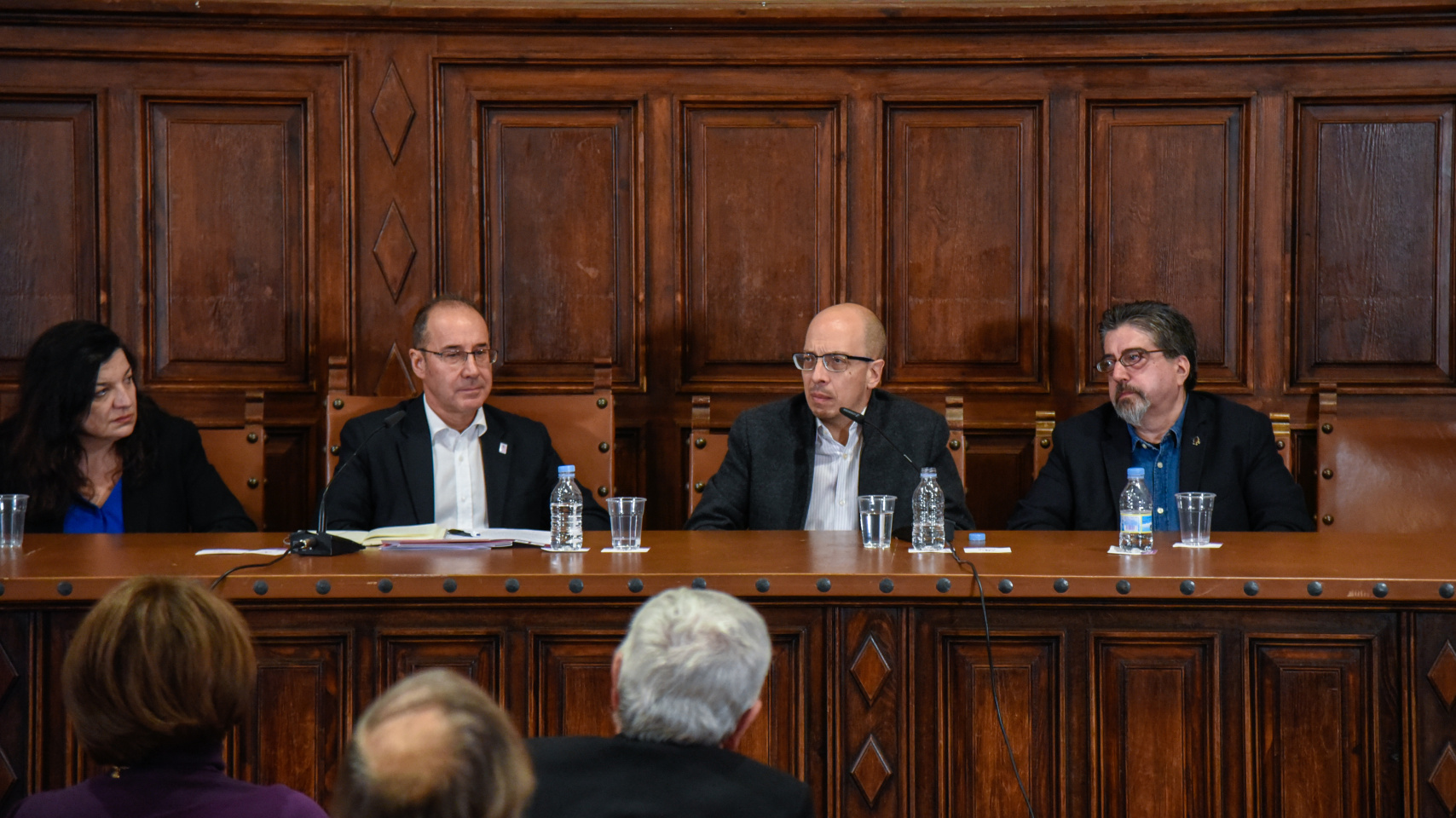 Los ponentes Francisca Noguerol, José F. Merino, Jorge Volpi y Luis García Jambrin de izquierda a derecha