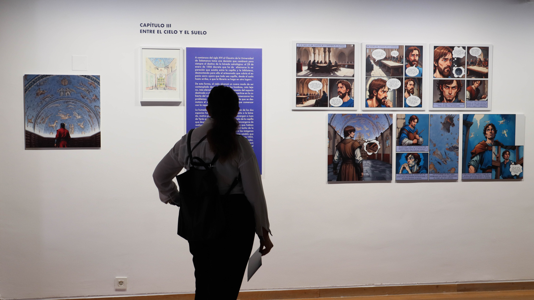 Imágenes de la exposición/cómic “Sobre fondo azul. Una historia del cielo de Salamanca”