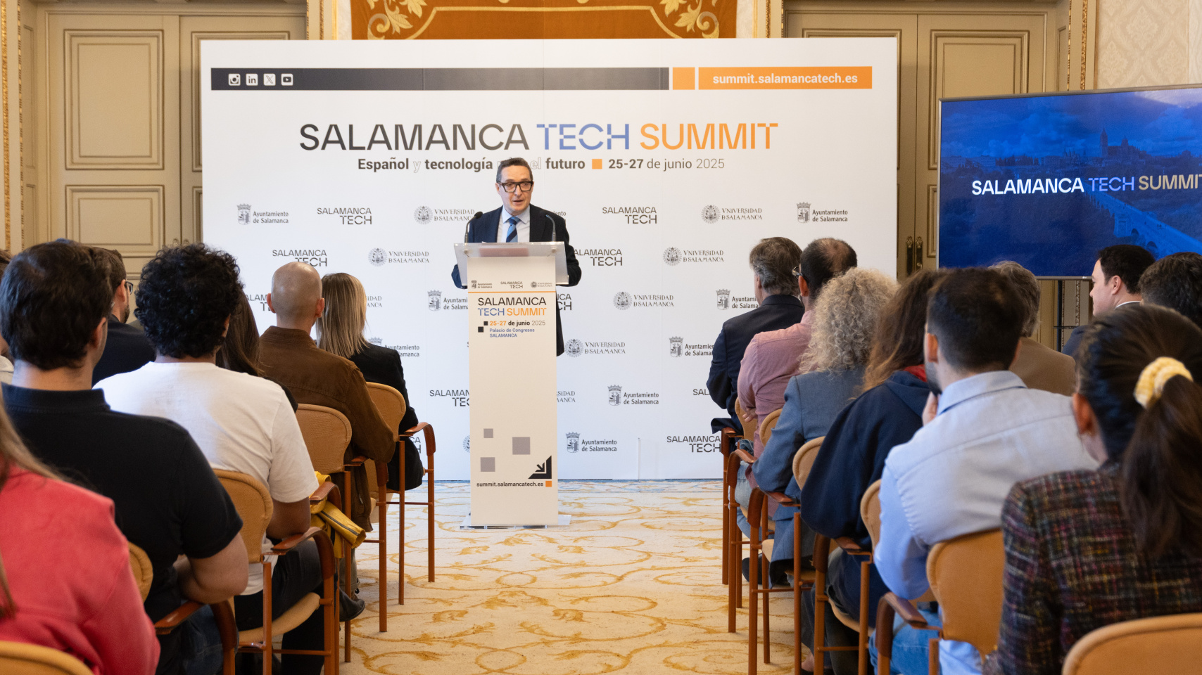 El rector Juan Manuel Corchado en la presentación del programa "Salamanca Tech Summit"