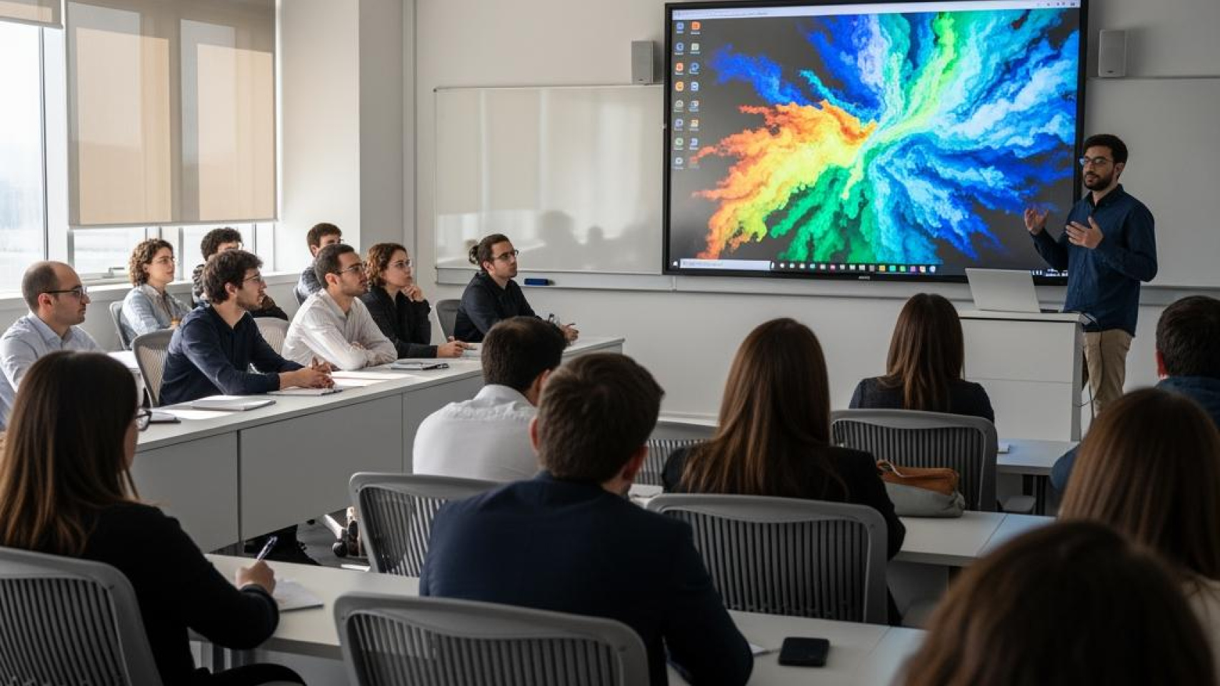 Aula con estudiantes. Imagen generada con IA