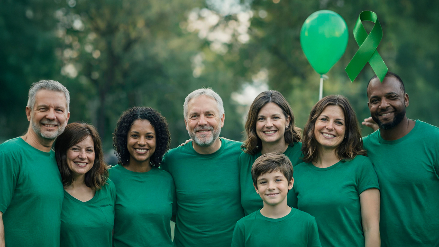 Personas en verde dando visualización del Día Internacional del Colangiocarcinoma