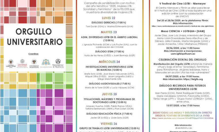 La USAL participa en la programación del ‘Orgullo Universitario’, iniciativa interuniversitaria online desarrollada junto con el Grupo de trabajo estatal de Diversidad LGTBI en las Universidades