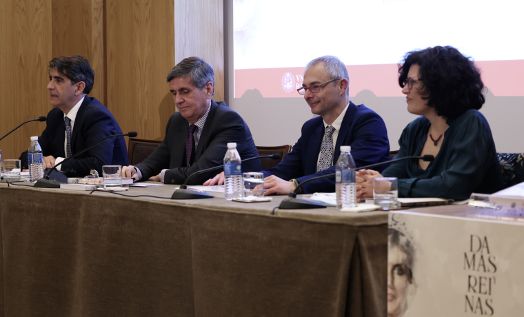 Manuel Ventero, autor del libro; Pedro González-Trevijano, presidente del Tribunal Constitucional; Ricardo Rivero, rector de la Universidad de Salamanca; e Isabel Fuentes, directora de CaixaForum Madrid. Autor: Juan Lázaro 
