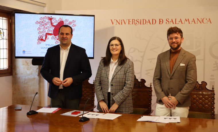 Rueda de prensa con la vicerrectora de Calidad, María José Rodríguez Conde; el diputado de Cultura, David Mingo; y el director académico del Programa de la Experiencia, Francisco Javier Rubio