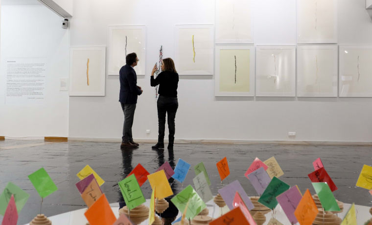 El rector Juan Manuel Corchado y la artista Concha Sáez visitan la exposición "Sincronía"