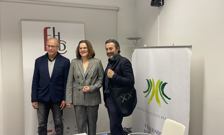 José Manuel Santos, Sandra Myers y Javier Panera en la presentación del II Festival de Música Cámara Brasileña